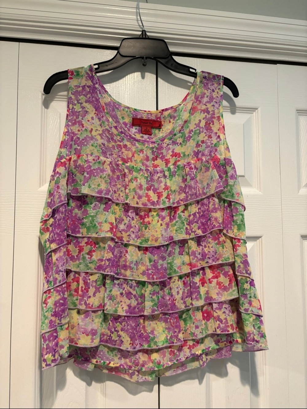 Sunset Rd. Floral Ruffle Tank Top - Multi Pastel